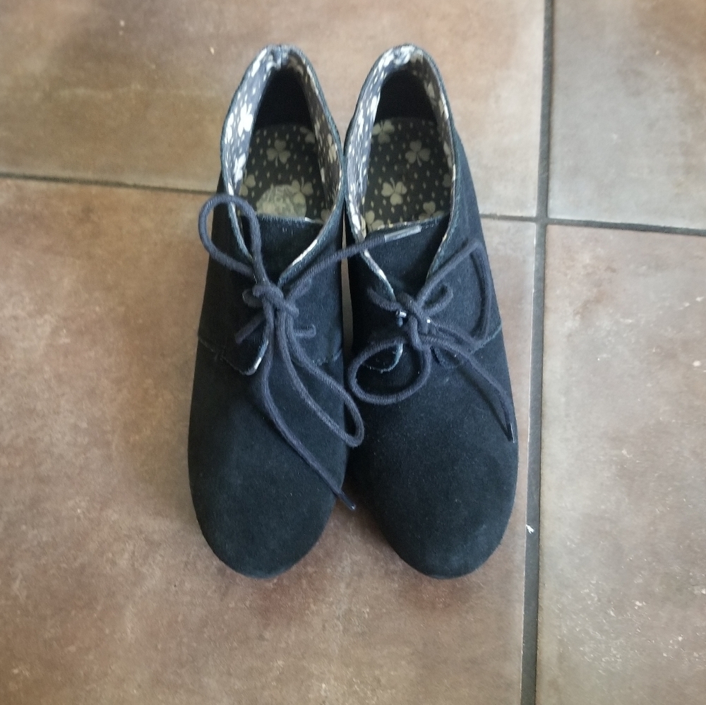 Lucky Brand Black Suede Ankle Booties Wedges W 6